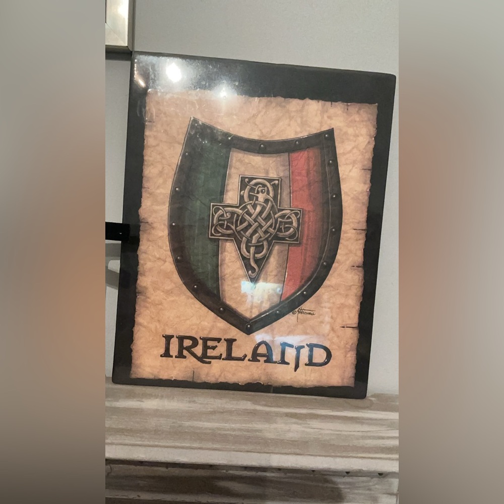 Celtic Shield Art Print with Green, White, and Red Accents